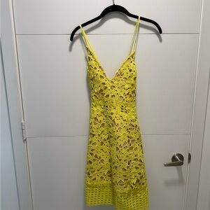 Lovers + Friends Vibrant Yellow Lace Midi Dress